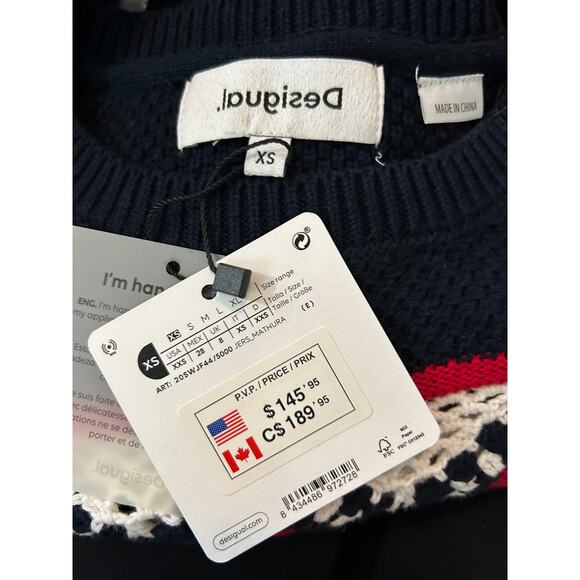 DESIGUAL NWT $145 Mathura Crochet Panel Sweater Size XXS - Picture 7 of 10